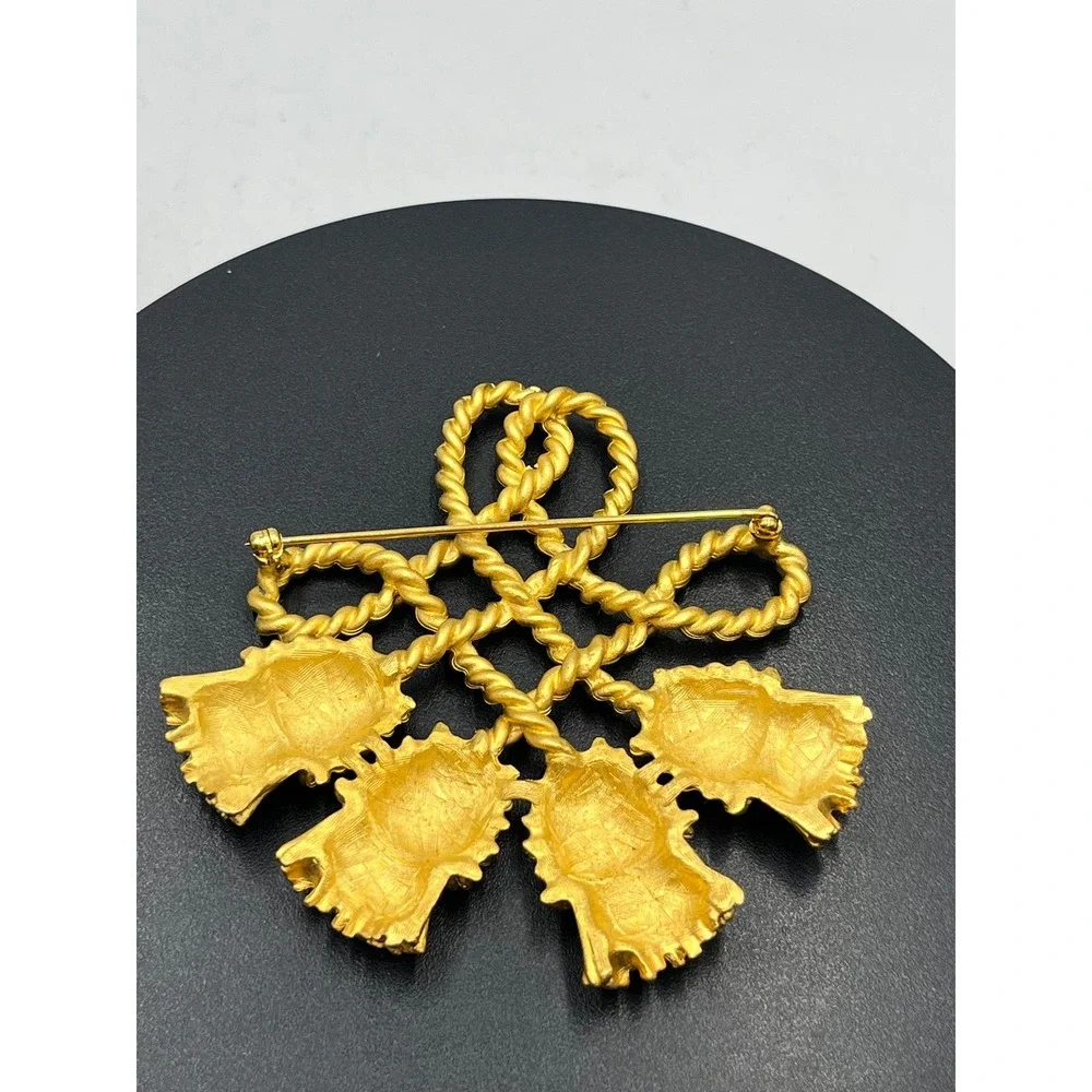 Vintage Gold Toned Twisted‎ Rope Knot Tassel Celtic Scottish Large Brooch Pin